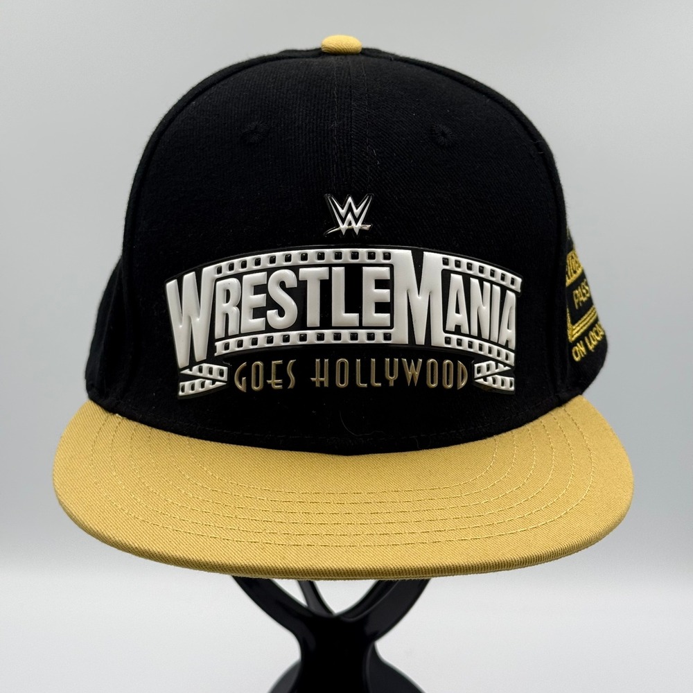 WWE‎ WrestleMania Goes Hollywood 2023 Snapback Hat Mens Adjustable Black Gold